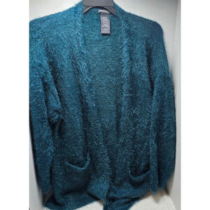 Women's Chelsea & Theodore Teal Fuzzy Cardigan XXL